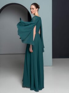 Chiffon dress with cape sleeves