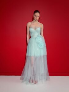Strapless tulle dress with floral accents
