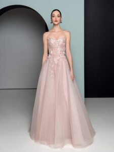 Powder blush tulle gown with floral detail