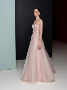 Powder blush tulle gown with floral detail
