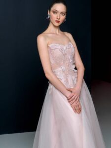 Powder blush tulle gown with floral detail