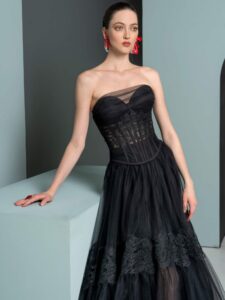 Black lace corset and tulle skirt ensemble