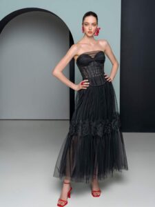 Black lace corset and tulle skirt ensemble
