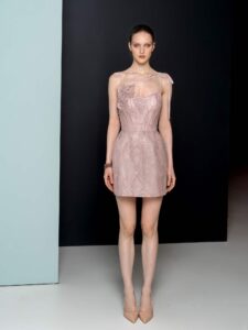 Blush lace dress with floral applique