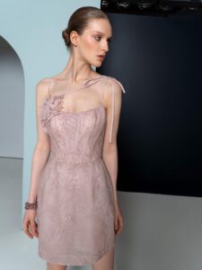 Blush lace dress with floral applique
