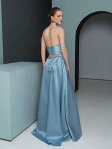 Strapless gown with floral accents