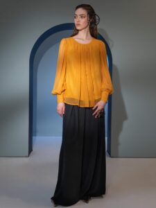 Mustard blouse and black pants set