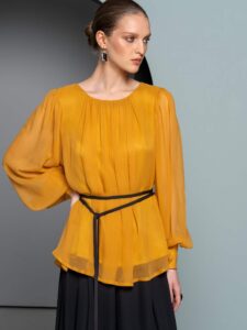 Mustard blouse and black pants set