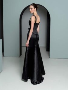 Sleek satin corset with fitted skirt