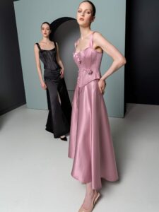 Satin corset with A-line skirt set