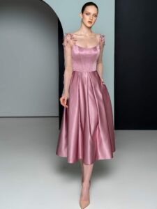 Satin A-Line long sleeve dress