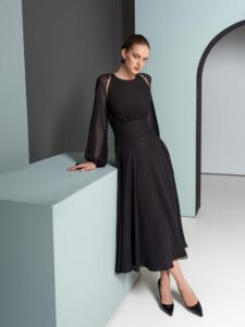 Chiffon dress with beaded shoulders