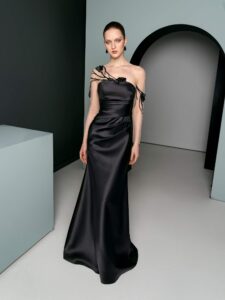Mikado dress with sheer details