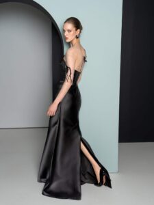 Mikado dress with sheer details