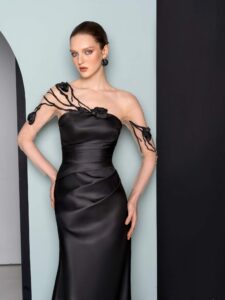 Mikado dress with sheer details