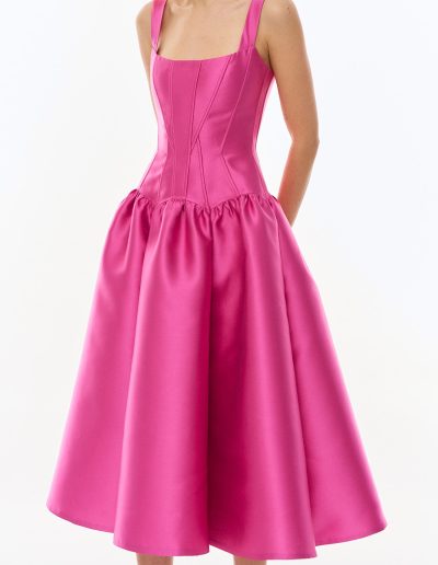 Drop waist corset formal dress close-up of corset seaming Toronto dress shop