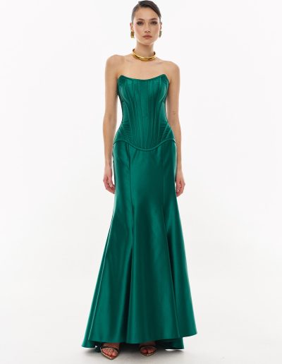 Elegant green evening gown.